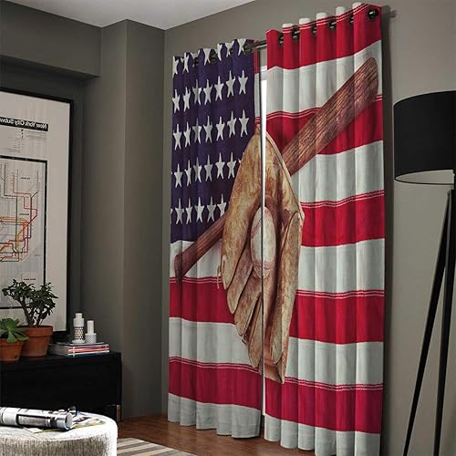 Miniatura 2 de 2 paneles de cortinas de cocina y cafetería, guante de béisbol con bandera nacional, filtrado de luz solar, naturaleza a través de aire, decoración