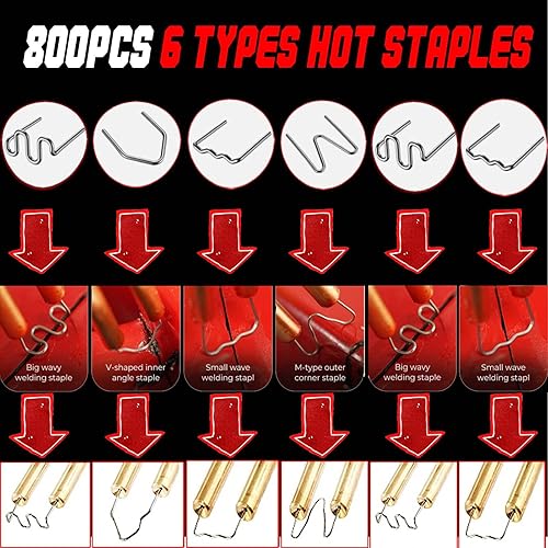 Miniatura 6 de Kit de reparación de parachoques de soldador de plástico de 150 W, kit de soldadura de plástico 2 en 1, 800 grapas calientes y 30 varillas de