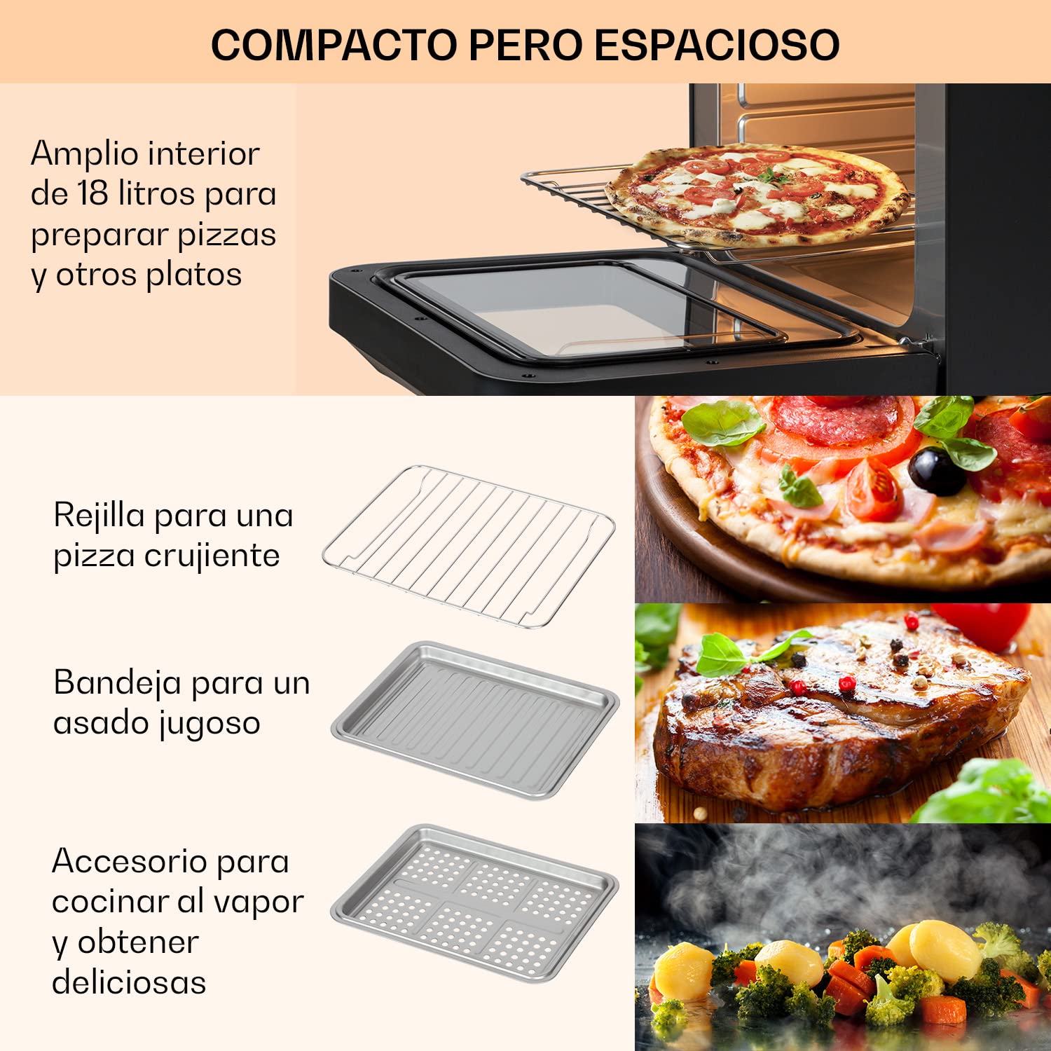 Klarstein Horno Freidora de Aire Caliente, de 2450W de Calentamiento Rápido para Cocina, Freidora Sin Aceite Compacta, Capacidad 18 l.., Fácil Limpiar, Freidoras Compactas, Air Fryer 10 Programas