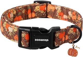 DOGWONG Autumn Pumpkin Dog Collars - Design Autumn Holiday Dog Collar Adjustable Halloween Pumpkin Sunflower Dog Collar for Small Medium Dogs