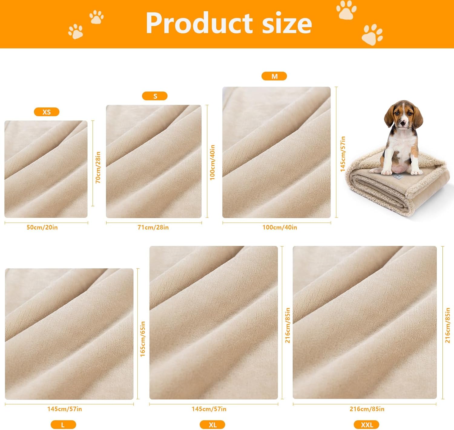 Waterproof Dog Blanket Reversible Pet Bed Cover Puppy Fluffy Cream Blankets Leakproof Sofa Couch Cover Cat Pet Blanket for Warm Washable-XXL