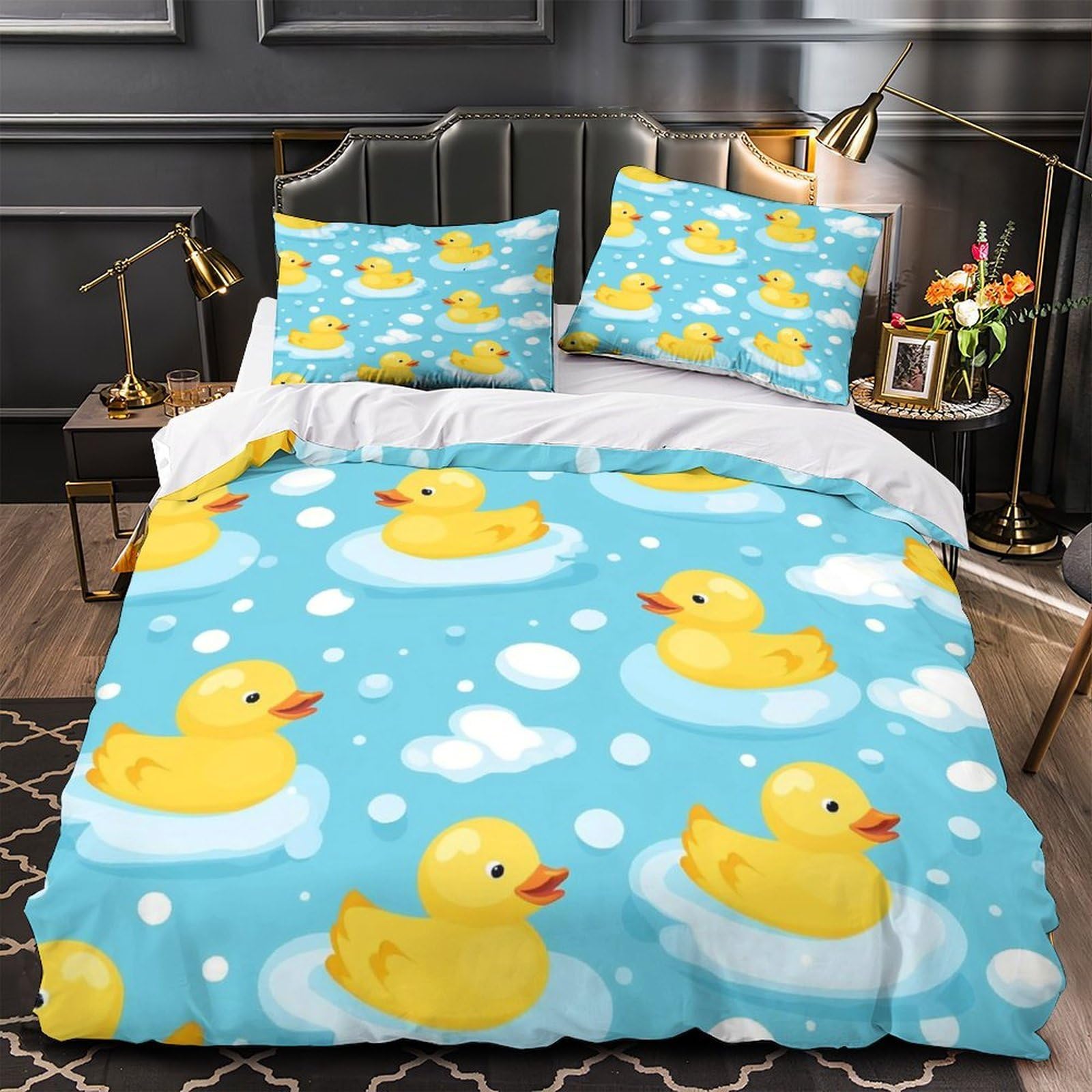 Housse de couette flocons de neige zippée pour lit double 200x200 facile à enfiler