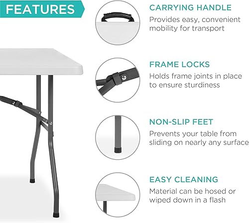 Miniatura 34 de Best Choice Products Mesa plegable de plástico de 4 pies, para interiores y exteriores, resistente, portátil, con asa, cerradura para picnic, Negro