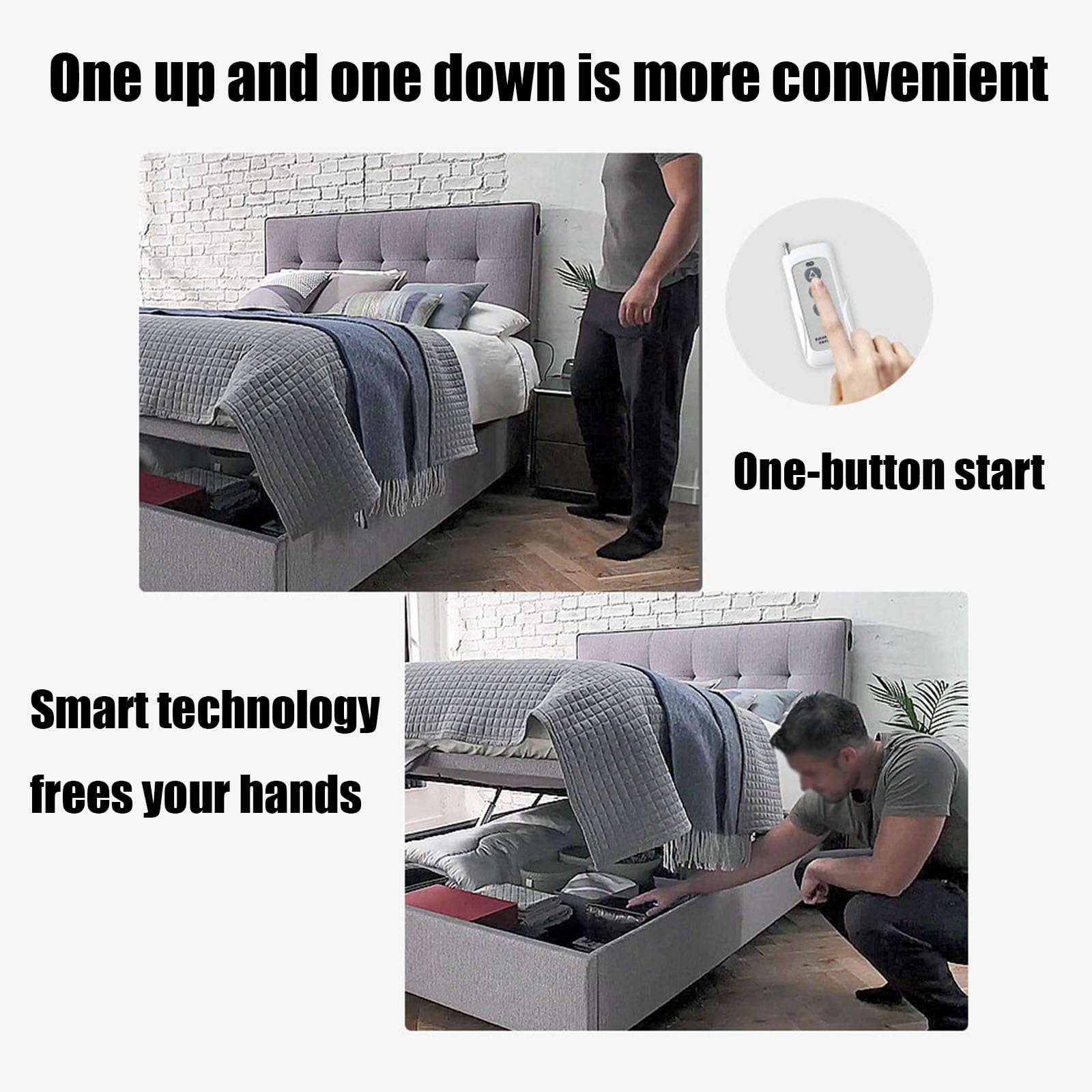 Mecanismo eléctrico de elevación de cama, elevadores de cama resistentes con control remoto, capacidad de 600 kg, bisagras de resorte plegables para levantar el marco de la cama de almacenamiento