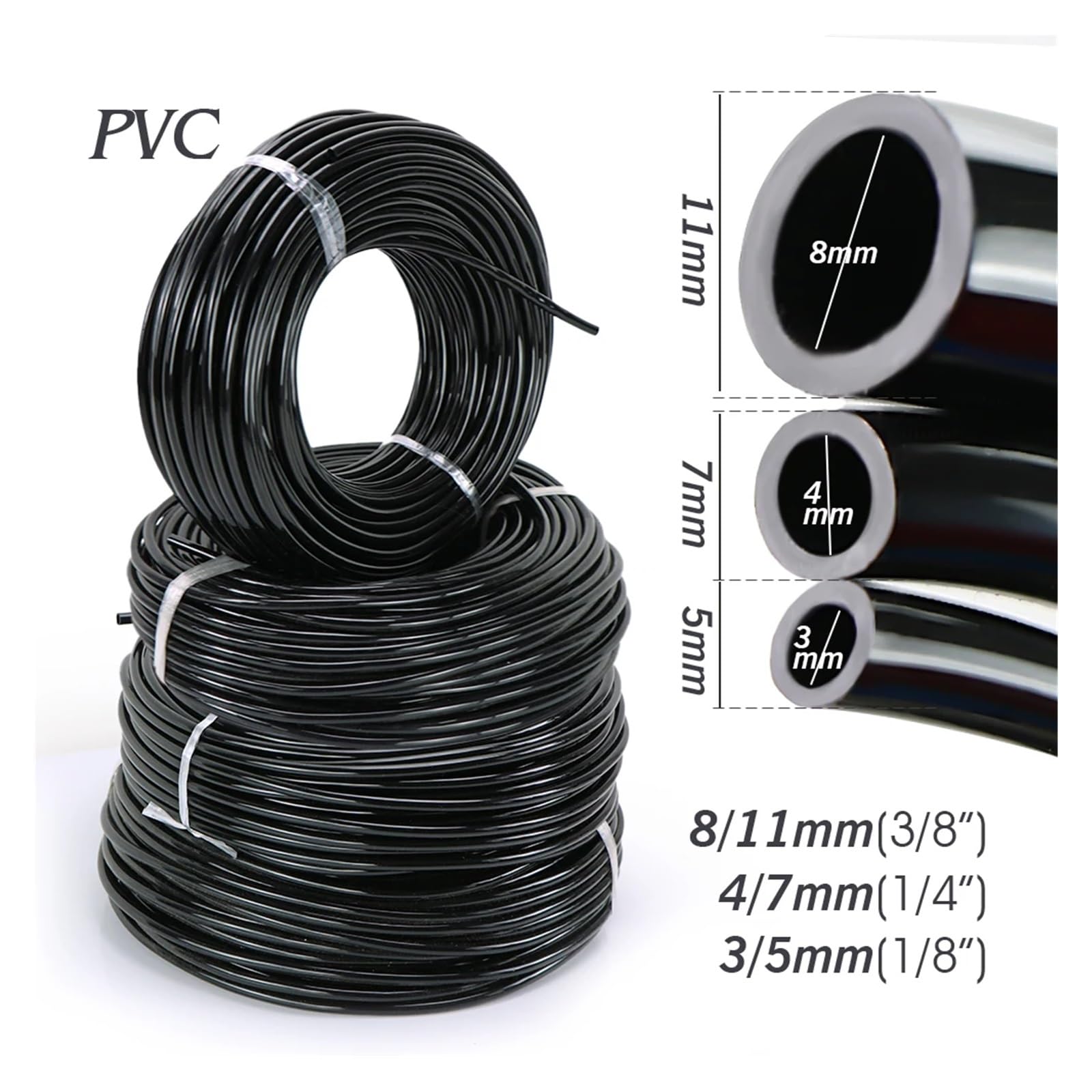 Manguera de riego de jardín de 5M-140M, tubo suave de PVC de 1/8 '', 1/4'', 3/8'', tubo de riego por microgoteo, tubería de flores for plantas de agua(1/4''80M)