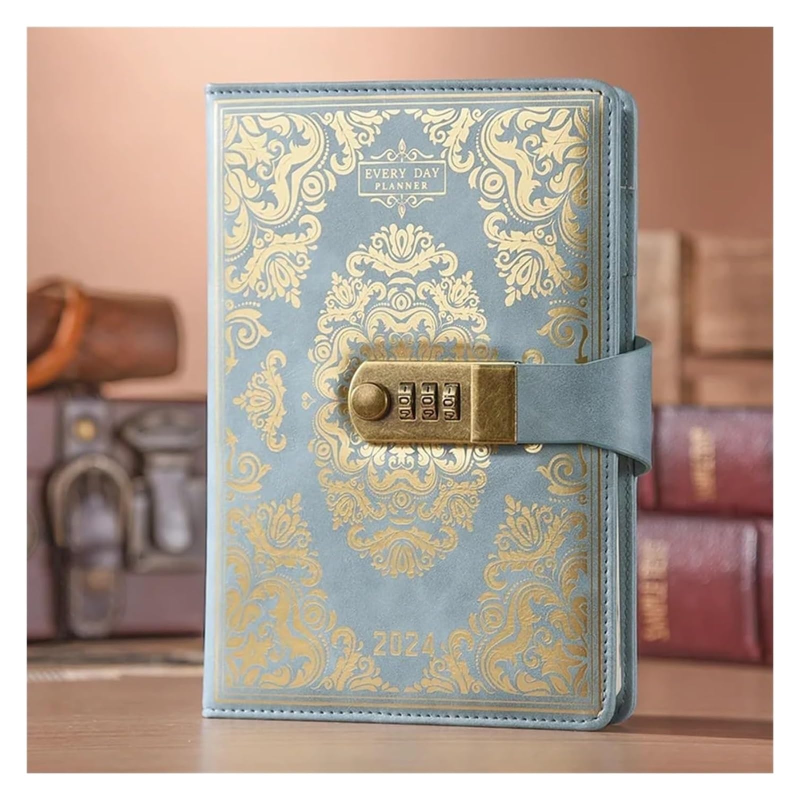 Diario A5 de 400 páginas con bloqueo de metal retro Cuaderno con contraseña Agenda Planificador Bloc de notas Plan diario mensual Horario de tareas pendientes, Diario del estudiante(Blue)