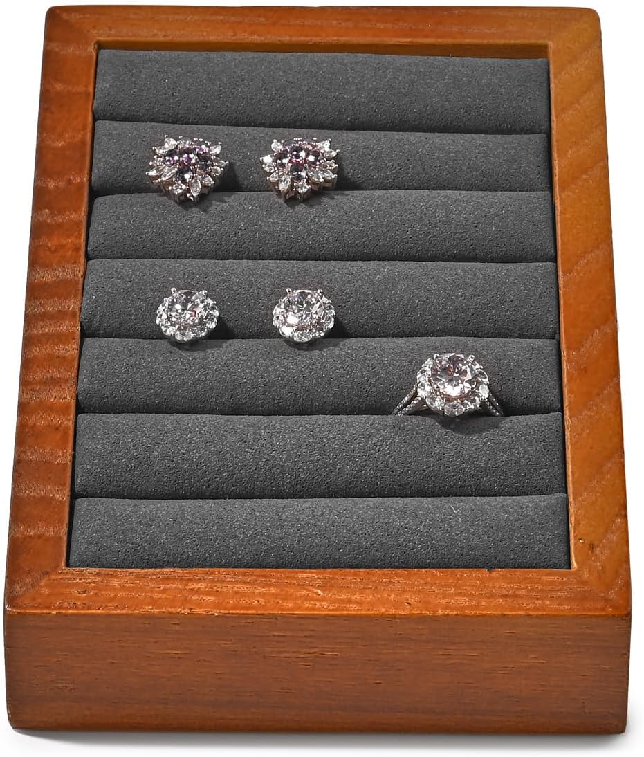 Oirlv Solid Wood Ring Tray Display Stand Slotted Jewelry Ring Showcase Display Jewelry Organizer Jewelry Holder for Trade Showcase(grey)