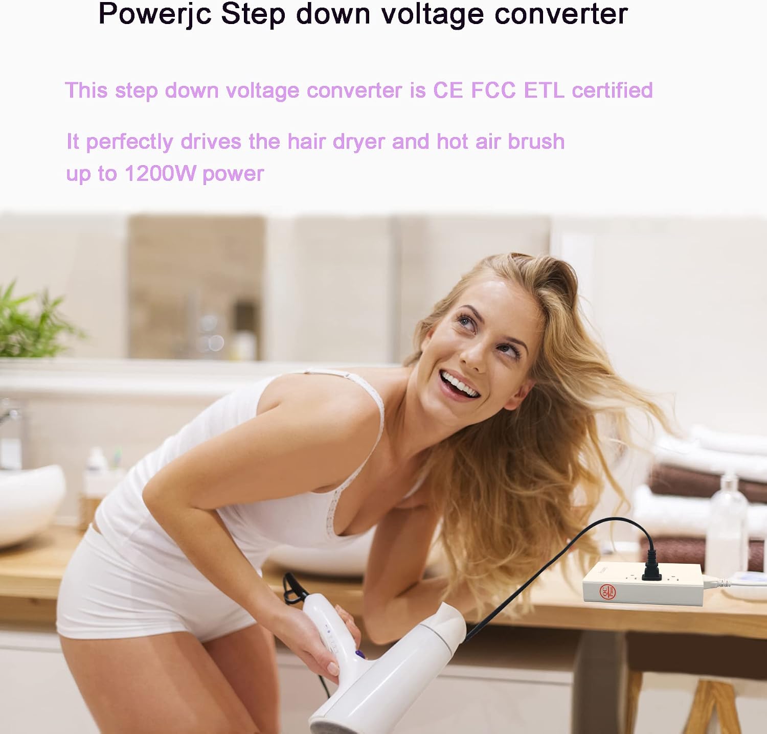 Travel Voltage Converter Power Adapter Step Down 220V to 110V Rated Power 1500with 4 Smart USB Charging Ports ETL for Hot Air Brush and hairdryer