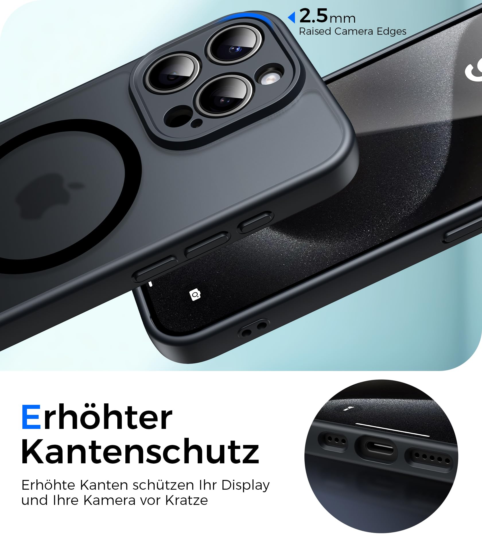 Natiiozie Cover Magnetica per iPhone 15 Pro Compatibile con MagSafe, Protezione Fotocamera Integrata Antiurto, Traslucida Opaca Posteriore Protettiva Case iPhone 15 Pro Custodia 6.1", Nero