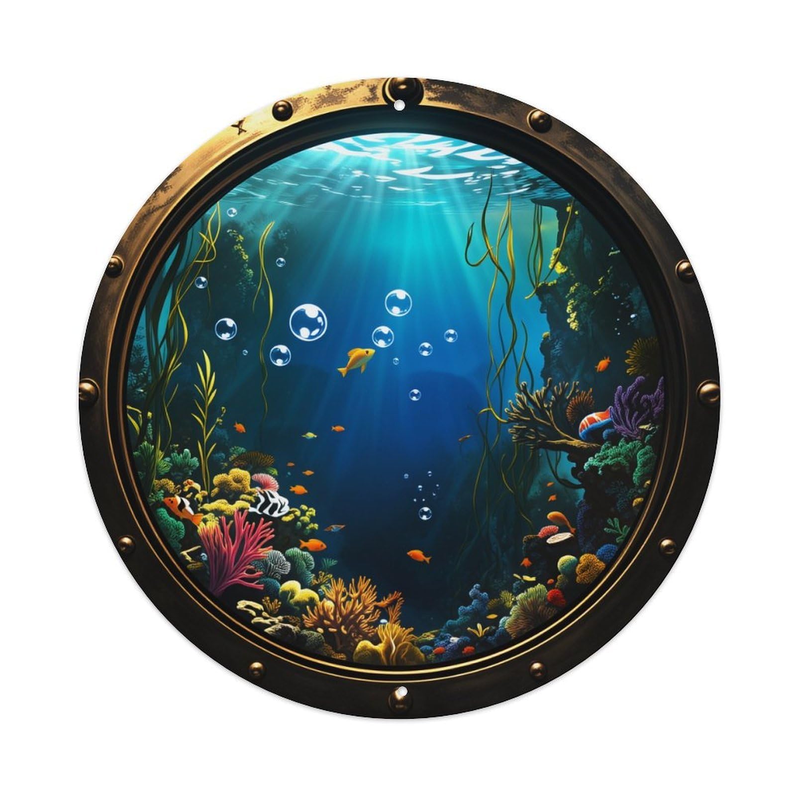 Underwater Coral Reef Scene View Round Tin Sign Vintage Metal Poster Retro Bar, Home, Man Cave, Kitchen, Laundry Room Wall Art Decor Gift 8x8In
