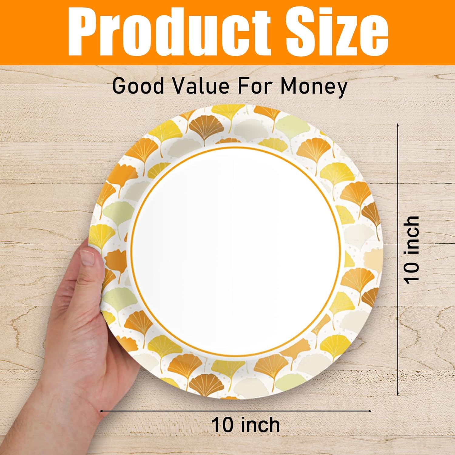 100pcs 10 Inch Paper Plates, Large Disposable Paper Plates, Heavy Duty Autumn Plate Tableware for Family Gathering, Dinner Time, Birthday, Wedding, Hobrday Party Suppbres (Ginkgo Leaf)