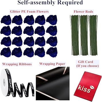 RePaLy Glitter Rose Bouquet,Artificial Rose Flowers Bouquet,DIY Bouquet Shiny Fake Rose Bouquet Love Gift,Rose Glitter,DIY Bouquet Gifts for Valentine's Day Gift (Black,30 pcs)
