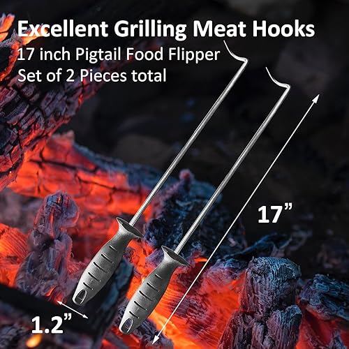 Miniatura 9 de Pigtail - Juego de 2 aletas de comida de acero inoxidable para asar con mango firme, uso en lugar de pinzas, espátula, gancho para carne y tenedor