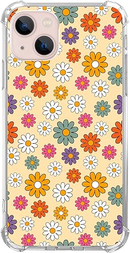 Hippie - Funda colorida de flores retro de los años 70 compatible con iPhone 15, bonita funda estética floral de margaritas para iPhone 15, funda de