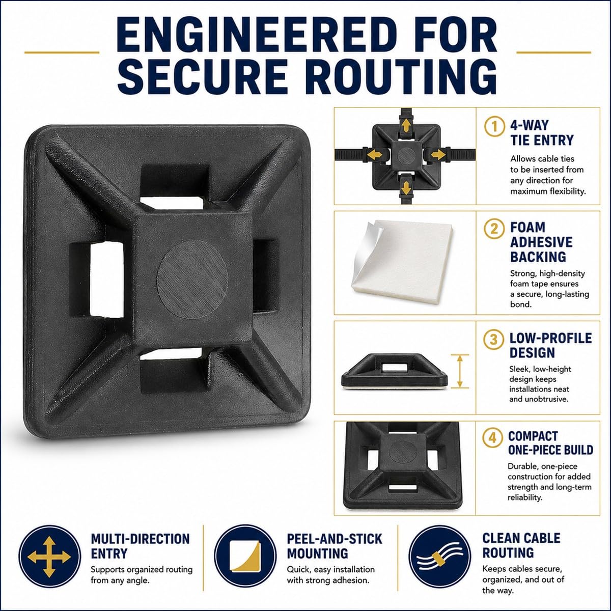 Kable Kontrol Zip Tie Mounts - Black (100) -4 Kable Kontrol Zip Tie Mounts - Black (100) -4