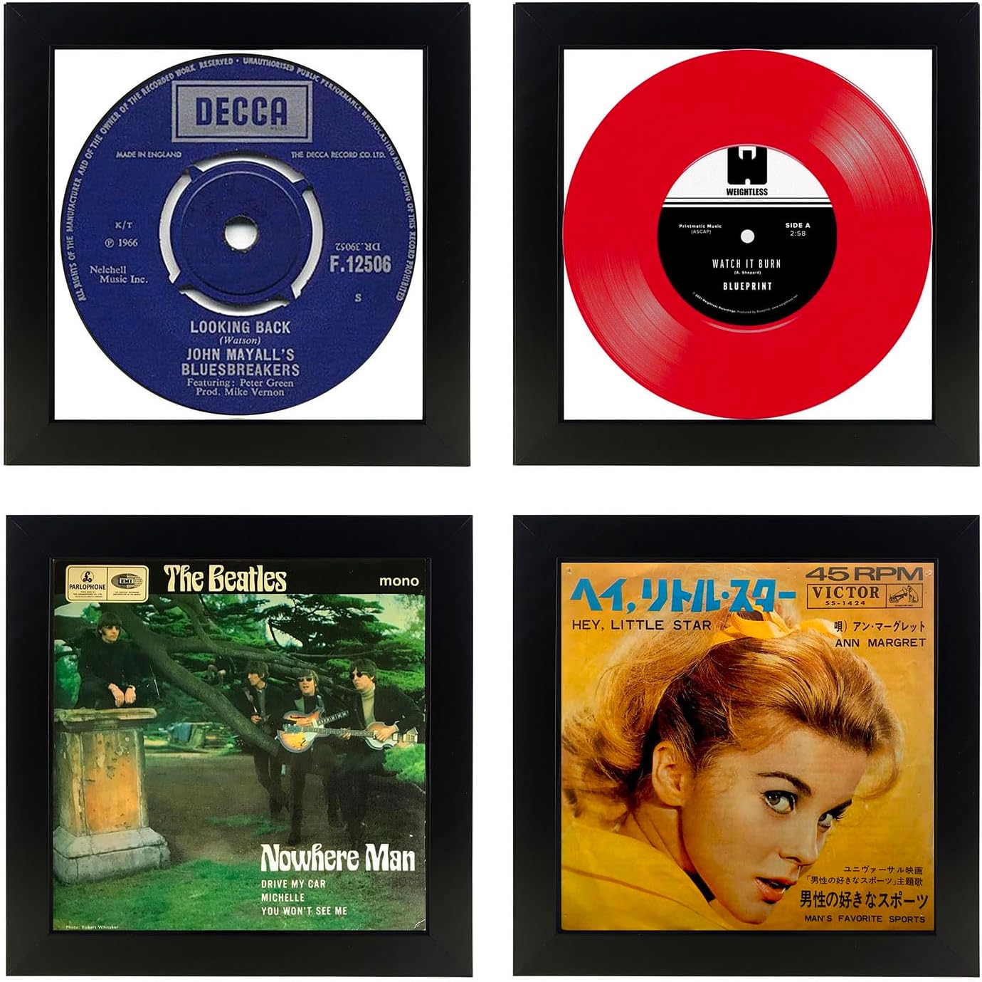 2 Pack, 45 Single 6 7/8" Vinyl Record Frame, Display 45 rpm Record with White Mat or 7" 45 rpm Vinyl Sleeve cover Art without mat, Wall & Tabletop Display