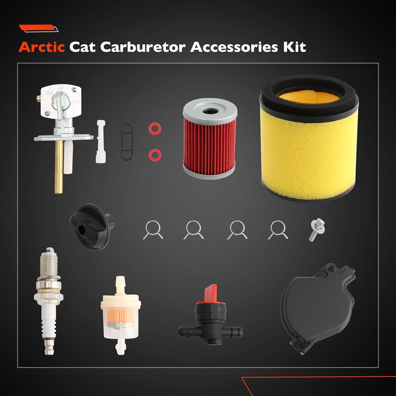 Carburetor Compatible with Arctic Cat 250 300 2x4 4x4 2001 2002 2003 2004 2005 RED GREEN #0470-448 Carb(Includes Air Filter & Fuel Valve Petcock with Spark Plug)