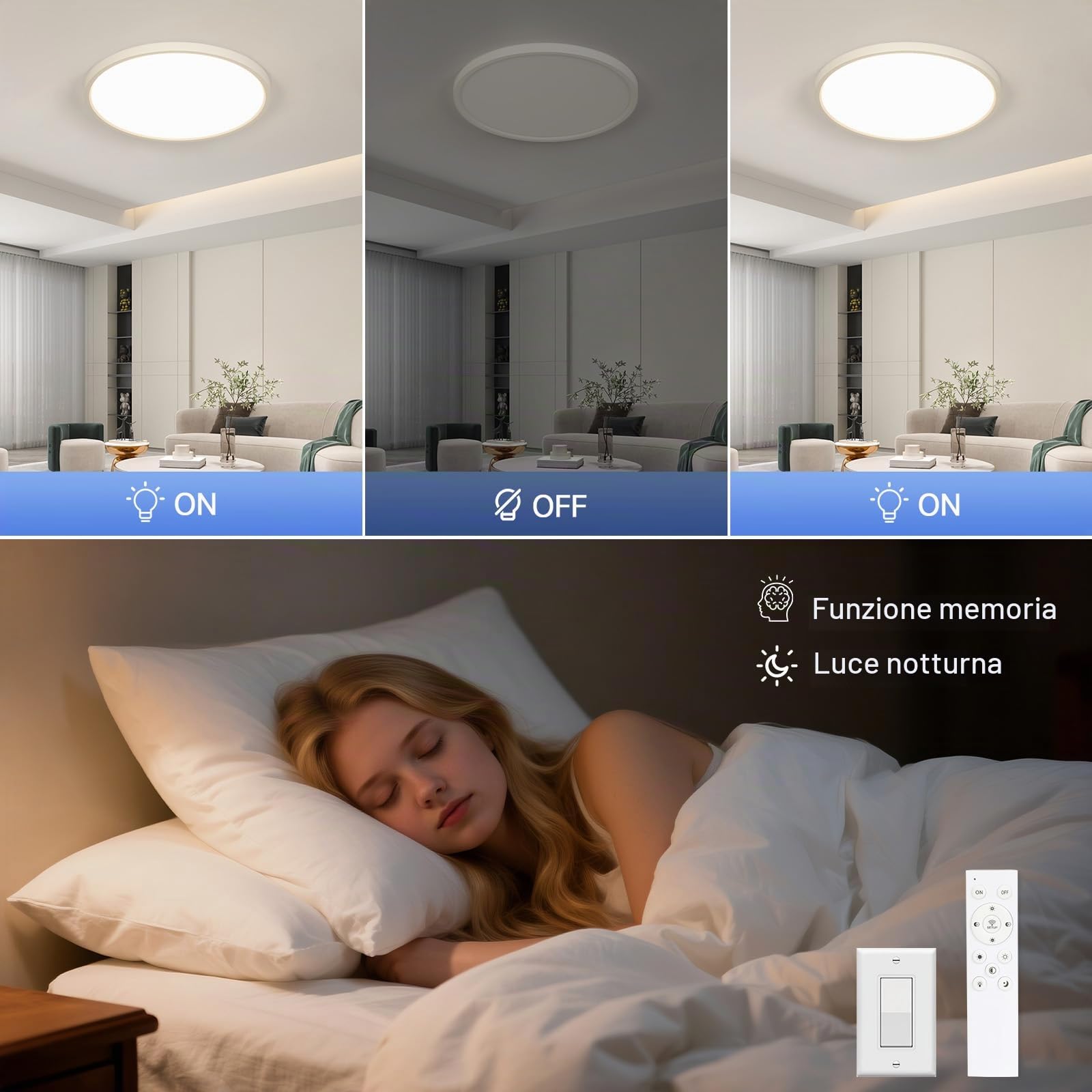 EASY EAGLE Plafoniera LED Soffitto Dimmerabile, 40CM 48W 4800LM Bianco | 3000K-6500K Rotondo Lampada con Telecomando, Lampadario LED Moderna per Soggiorno, Camera da letto, Cucina, Bagno, Ufficio
