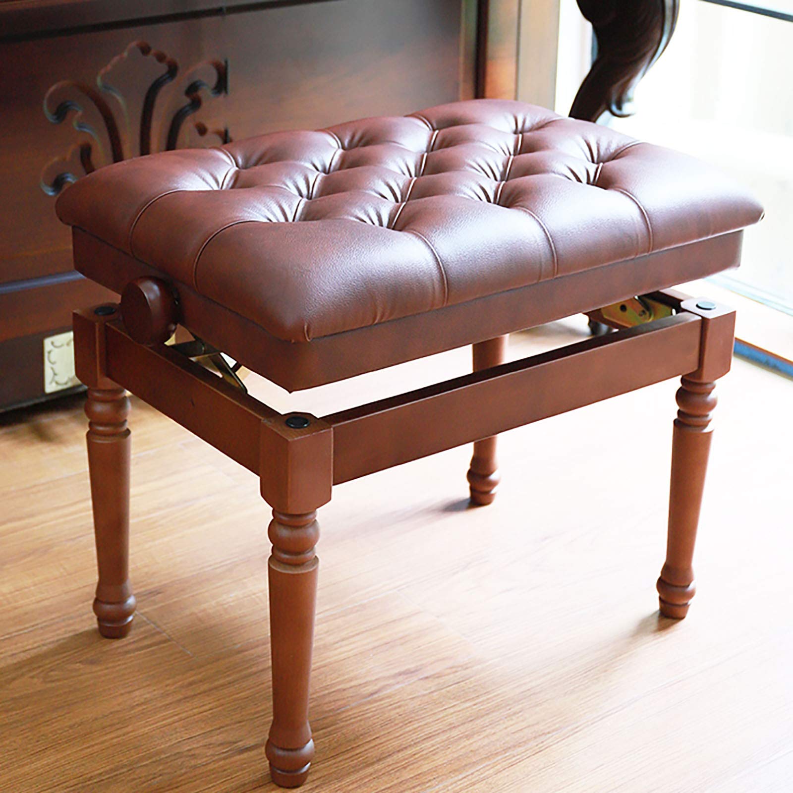 Tabouret de Piano Banc de Piano réglable avec Pieds en Bois Massif Banc de Clavier Support de Piano Banc de Maquillage Tabouret de Toilette Cuir PU Marron foncé Beau Paysage
