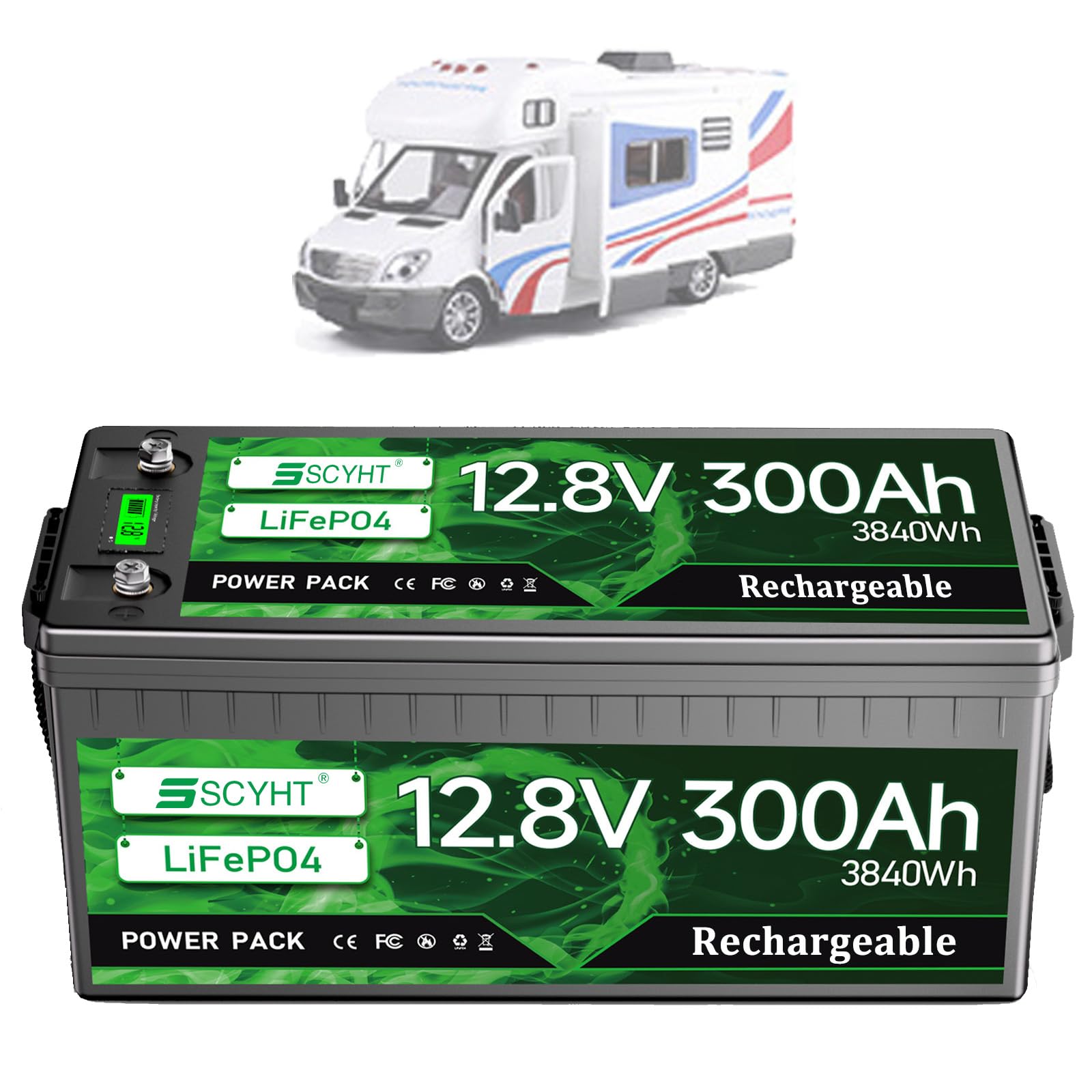 Batería de litio 12,8 V 300 Ah Batería LiFePO4 300 Ah Baterías ciclo profundo 12,8 V Baterías recargables para energía solar y respaldo con BMS para motor 750 W a 3840 W