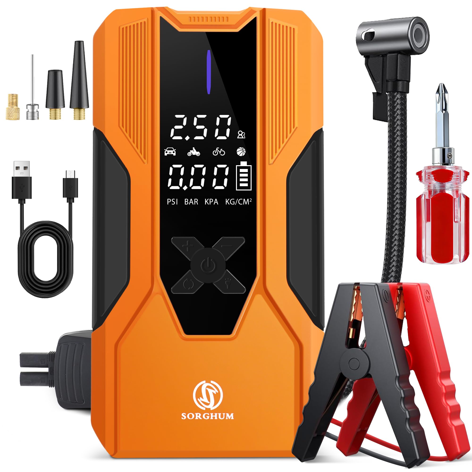 Sorghum Battery Jumper Starter Portable - 8000A Car Battery Jump Starter with Air Compressor 150PSI Jump Box with