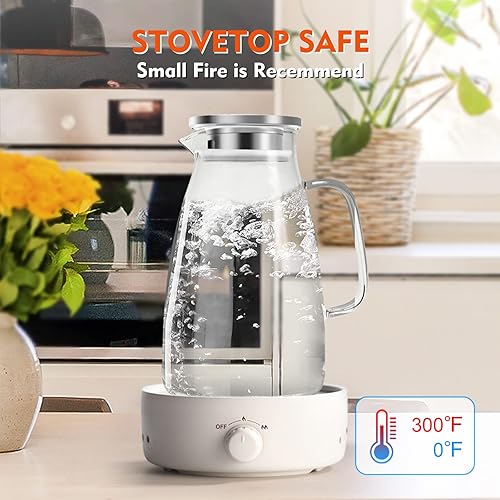 Miniatura 5 de Aofmee - Jarra de vidrio de 100 onzas, 3L con tapa, jarra de té helado con tapa y caño de acero inoxidable 304, jarra resistente al calor para té