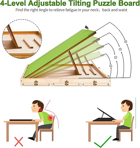 Miniatura 4 de Tablero de rompecabezas de 1500 piezas con tapa dura, mesa de rompecabezas de 26 x 35 pulgadas con 8 cajones clasificables con cerradura, mesa de