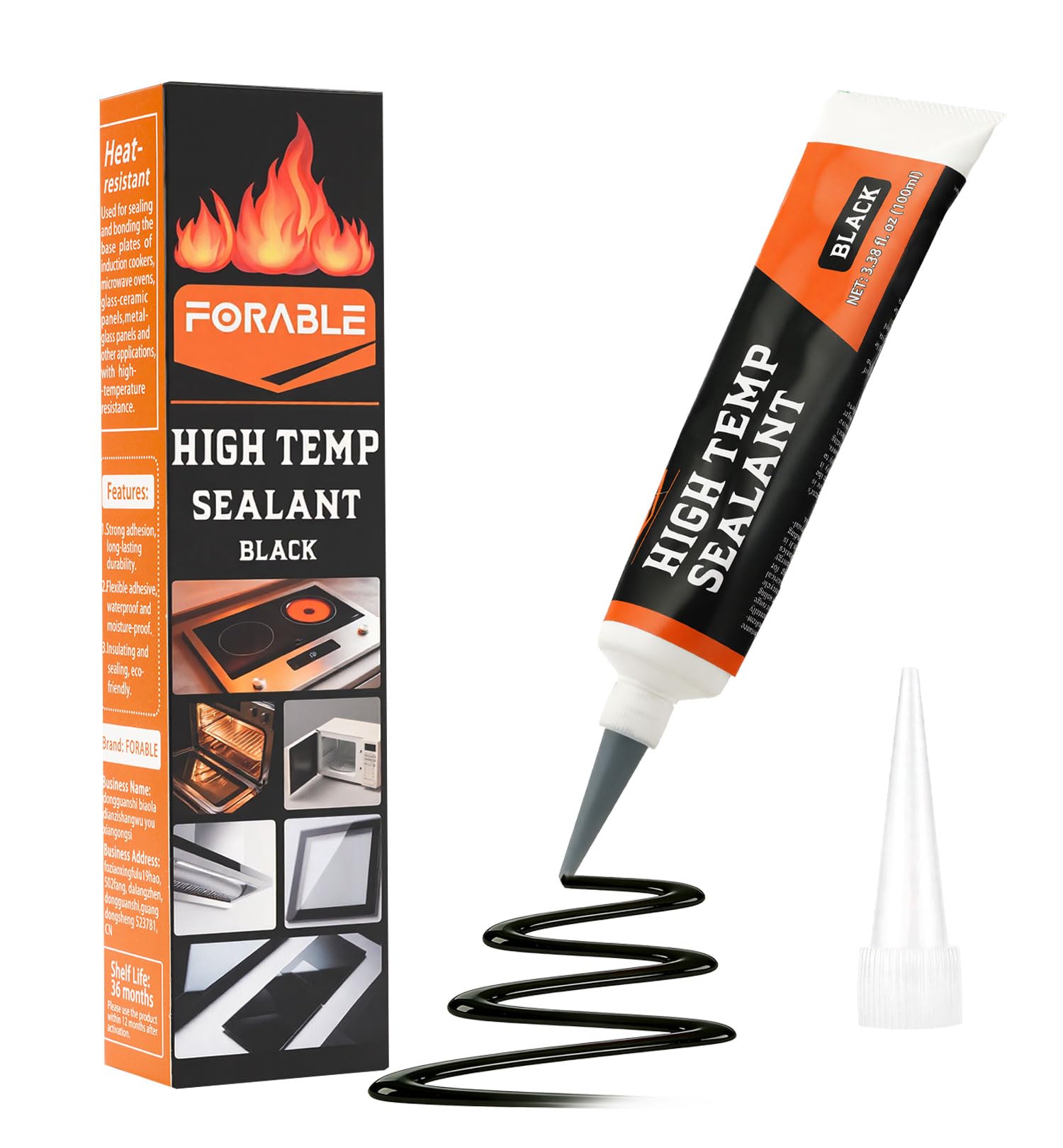 FORABLE High Temperature Silicone Sealant High Temp Gasket Sealer Adhesive for Cooktops, Appliance Glass & Automotive 100ML