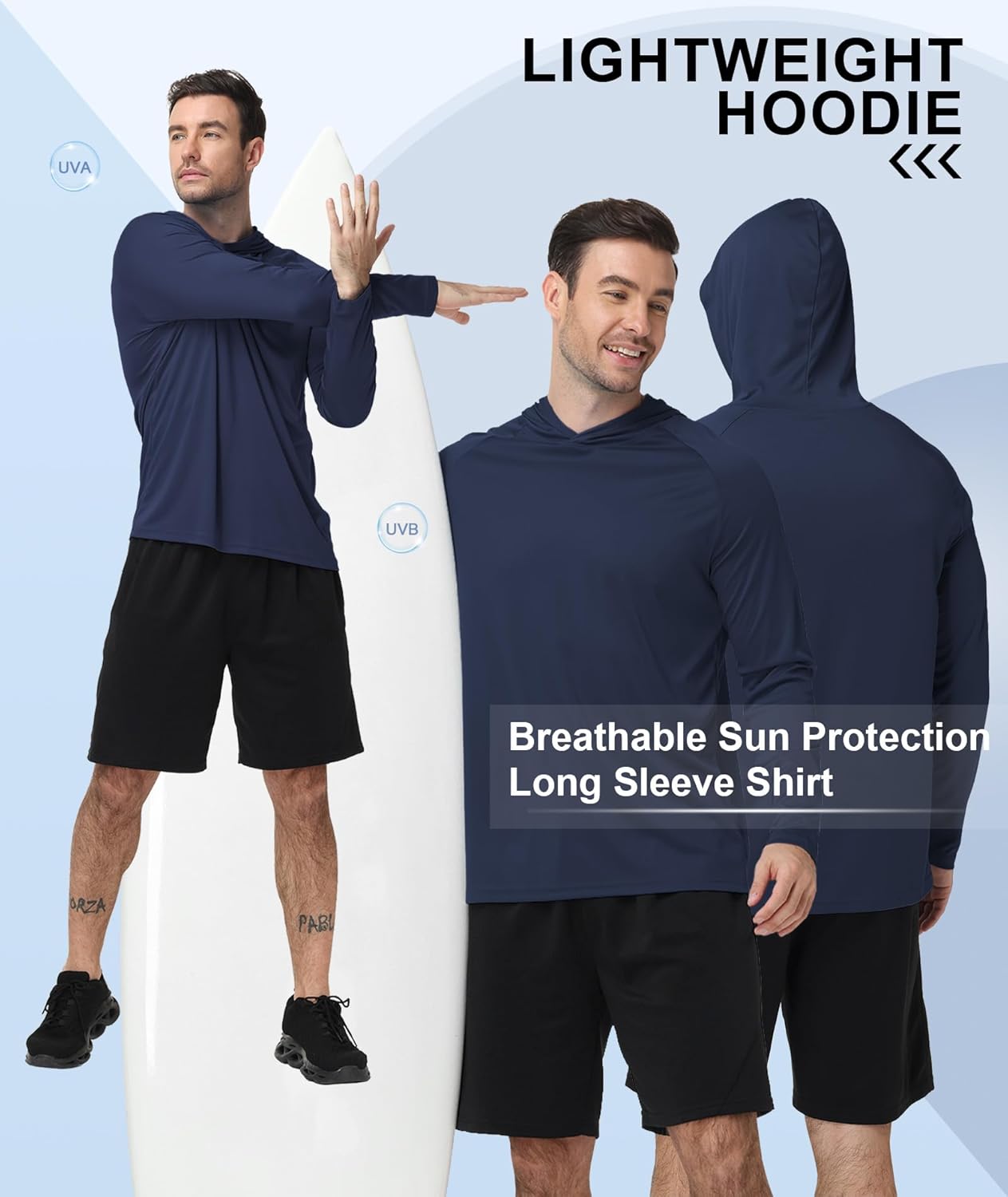 ZITY 5 Pack Mens UPF 50+ Hoodie Shirts Sun Protection Athletic Fast Dry Lightweight Rashguard for Fishing Hiking Workout - Image 4