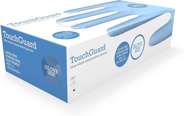 TouchGuard Blue Nitrile Disposable Gloves, Latex & Powder-Free, Box of 100, Small
