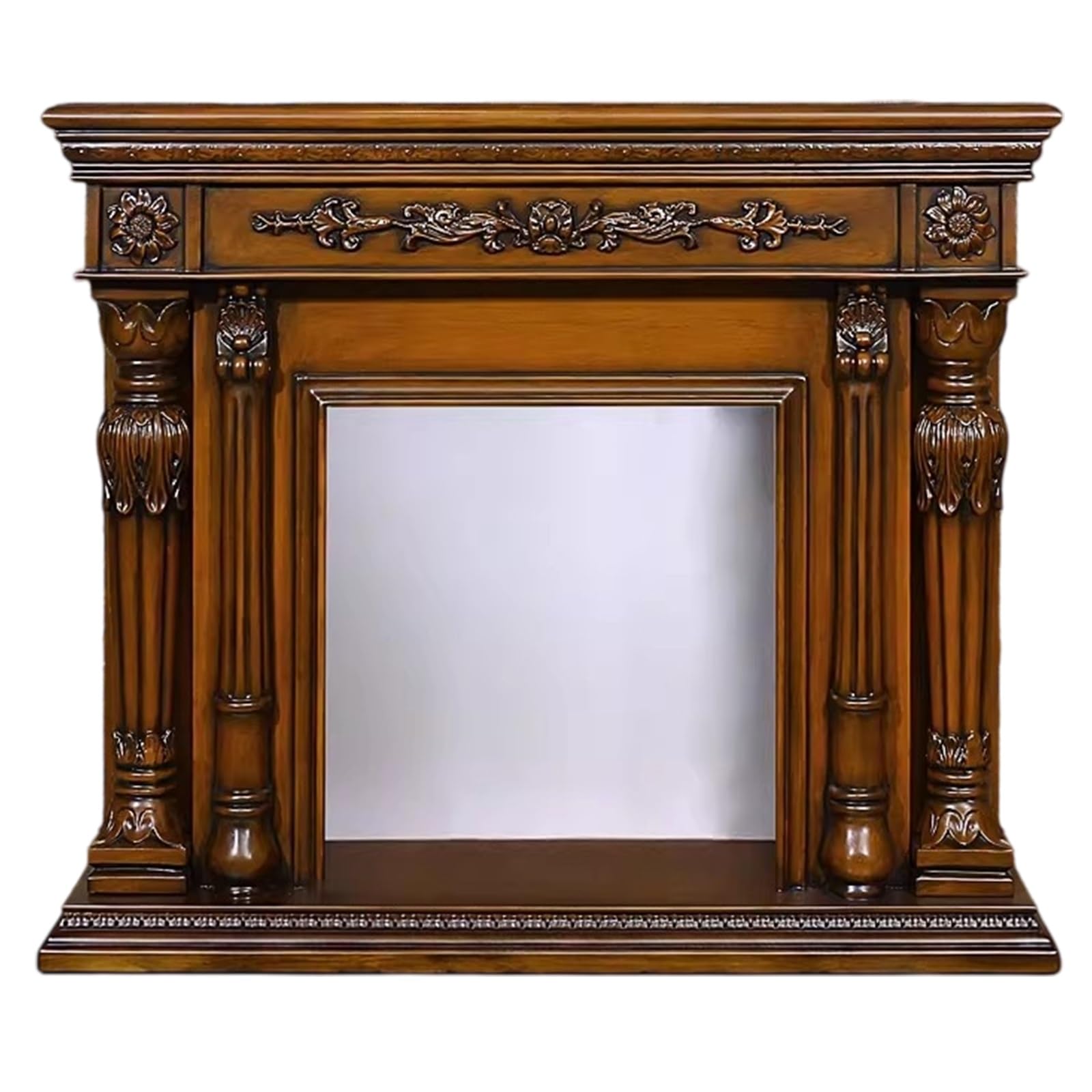 Intérieur Contour de cheminée décoratif traditionnel avec cadre classique orné(Natural)