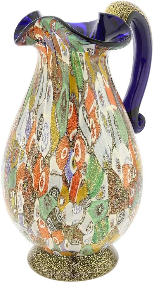 Glass Of Venice Murano Glass Millefiori Gold Art Glass Pitcher/Carafe - Cobalt Blue