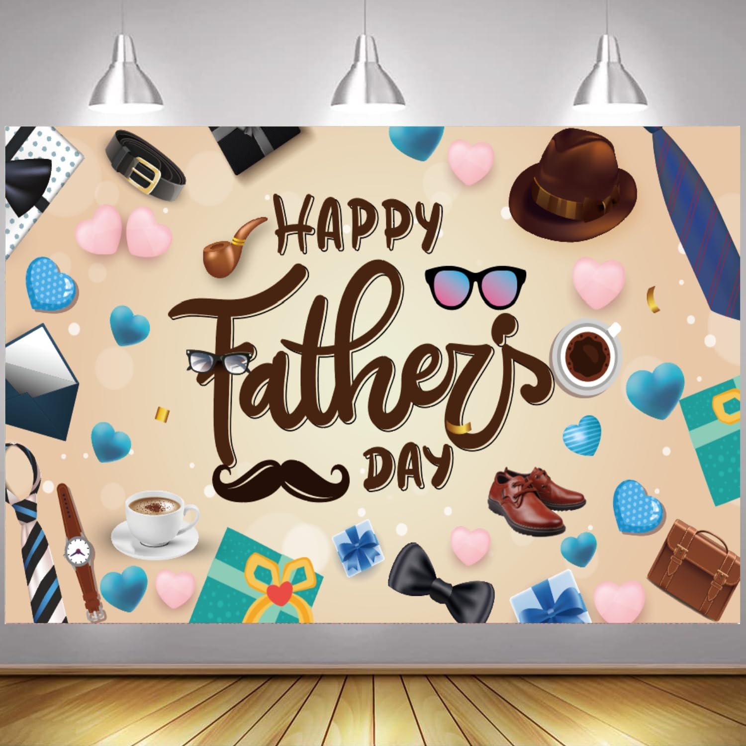 LOONELO Happy Father's Day Backdrop 70.8" x 43.3", I Love Dad Blue Silver Glitter Banner, Father's Day Photo Booth Background, Thank You Dad Party