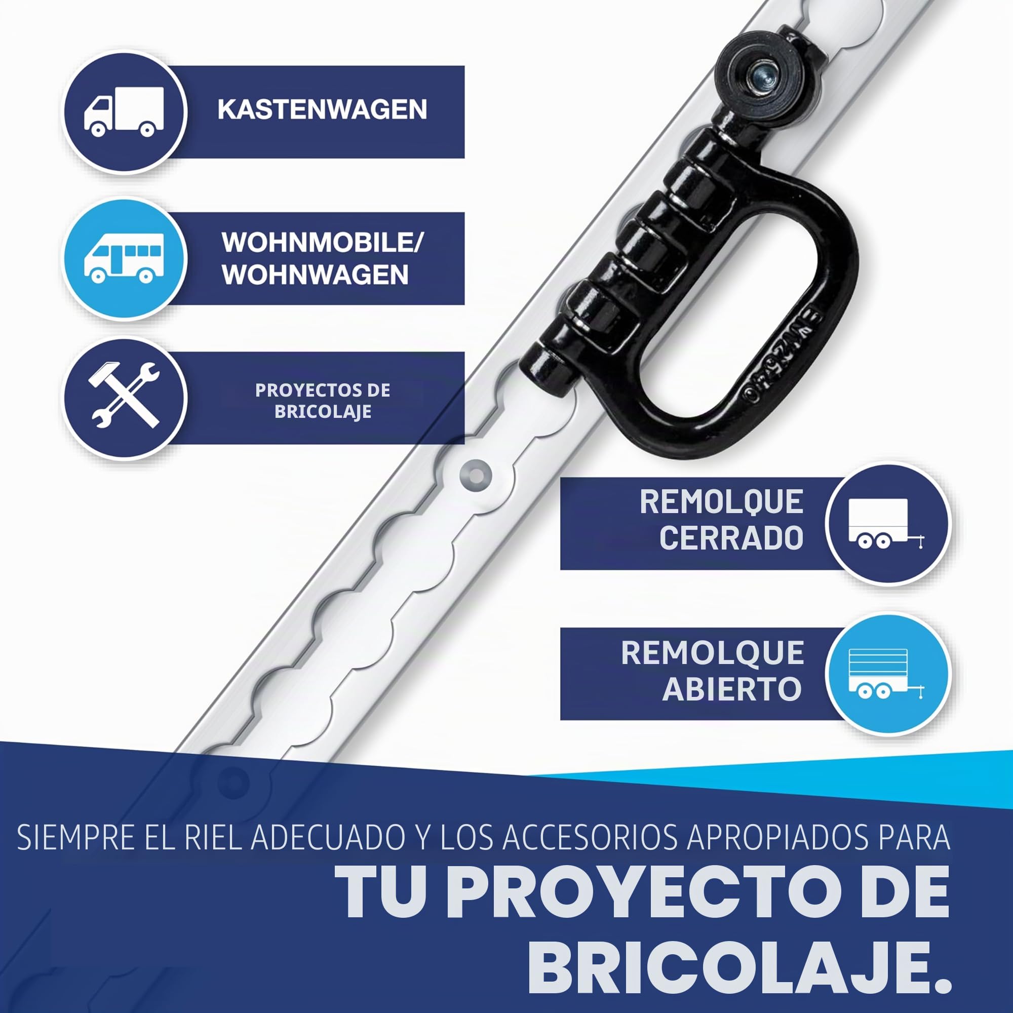Riel de aluminio para aerolíneas de 4 x 2 m con accesorios + tapas de extremo, rectangular con agujeros, seguridad de carga para camiones y autocaravanas, riel de amarre perforado, anodizado plateado