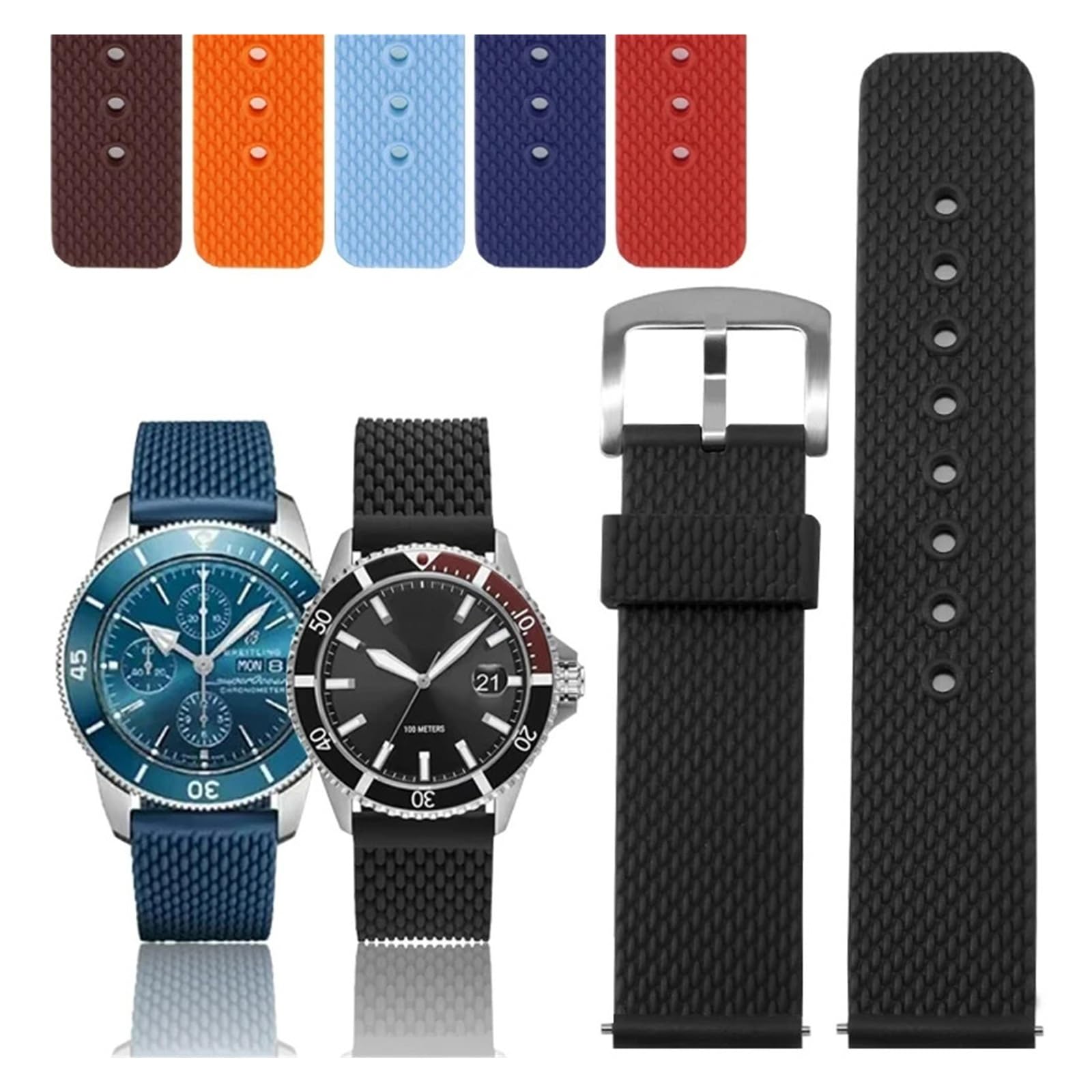 Générique NASUNJIA Bracelet De Montre En Caoutchouc À Dégagement Rapide, 18, 19, 20, 21, 22, 23, 24 Mm, Étanche, En Silicone