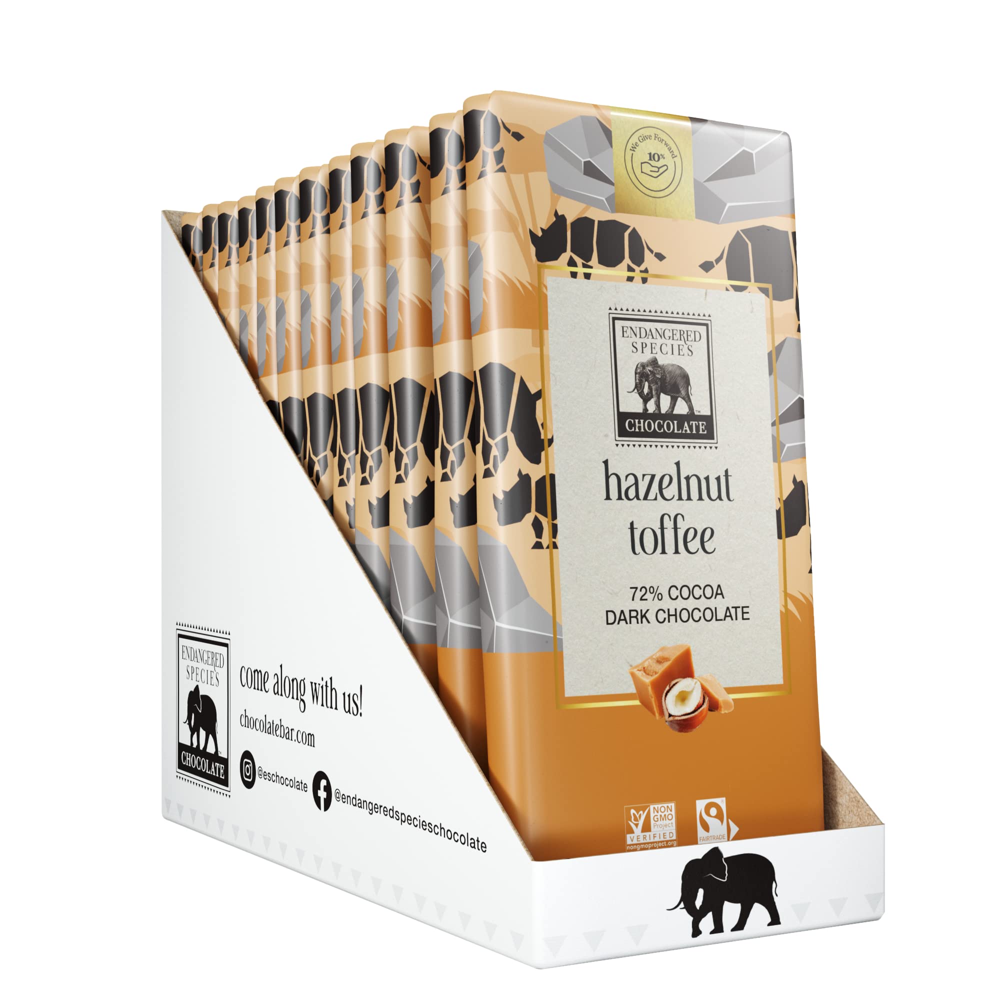 Endangered Species - Dark Chocolate Bar Cocoa Hazlenut Toffee 3 Oz. 77366
