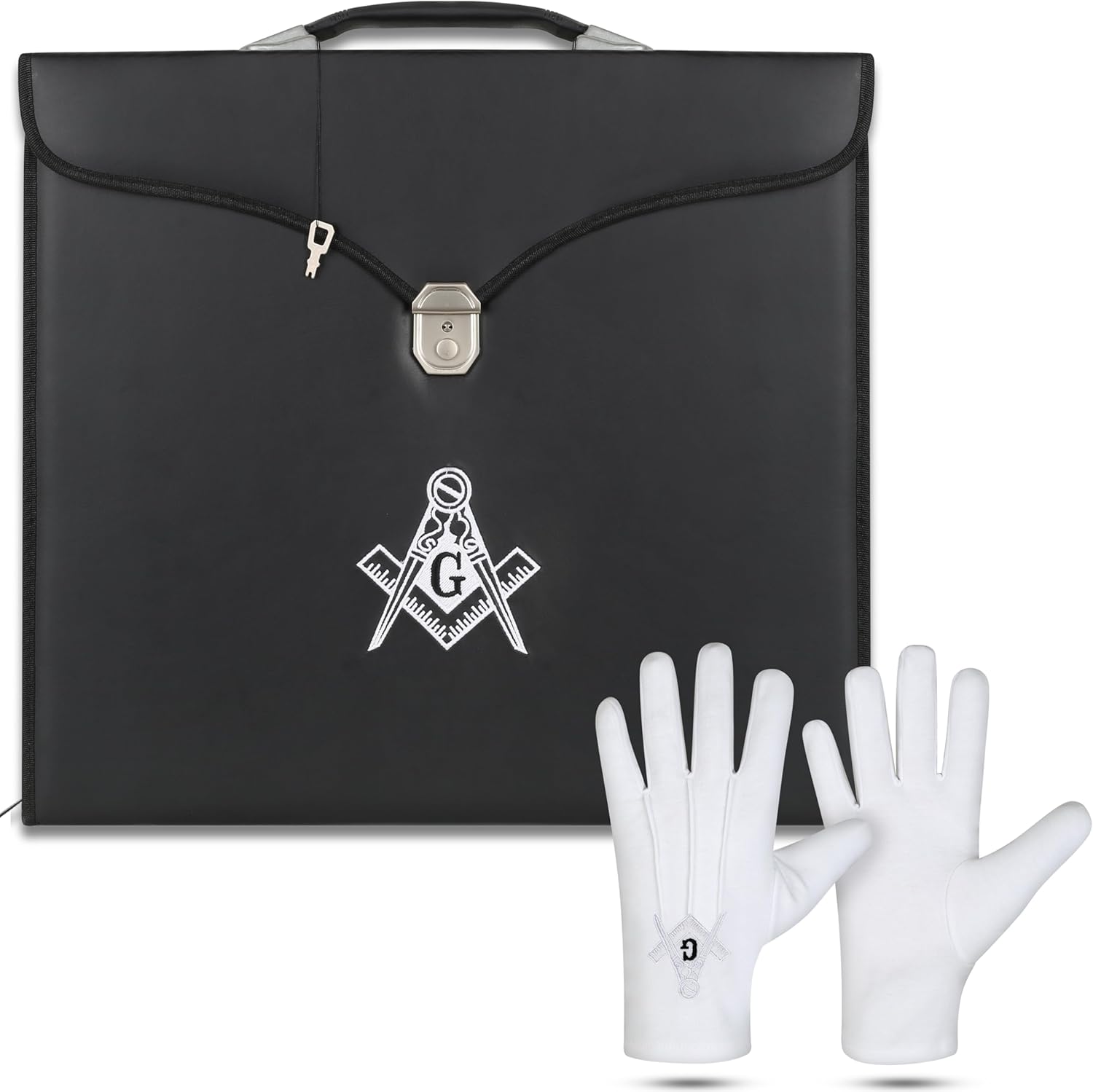 SialkotCrafts Masonic Embroidered Square And Compass Master Mason Apron Case - Blue Lodge MM/WM Provincial Size 16 Inches x 18 Inches With Free Embroidered Cotton Gloves(Premium Regalia)