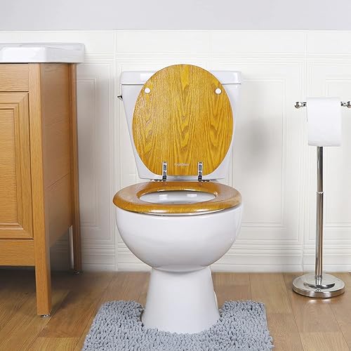 Miniatura 8 de Angel Shield - Asiento de inodoro de chapa de madera natural con bisagras de metal, fácil de limpiar, antiarañazos, estándar americano