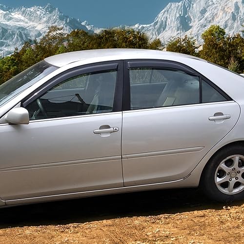 Miniatura 3 de IKON MOTORSPORTS - Viseras de ventana compatibles con Toyota Camry 4Dr Sedan 2002-2006, estilo delgado, con cinta adhesiva, acrílico tintado ahumado