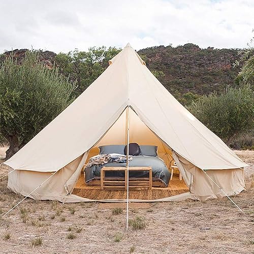TONPOP Pyramid Round Bell Tent Canvas Yurt Tent with Zipped Groundsheet, 4 Season Large Family Teepee Tents for Family Outdoor Camping, Diameter