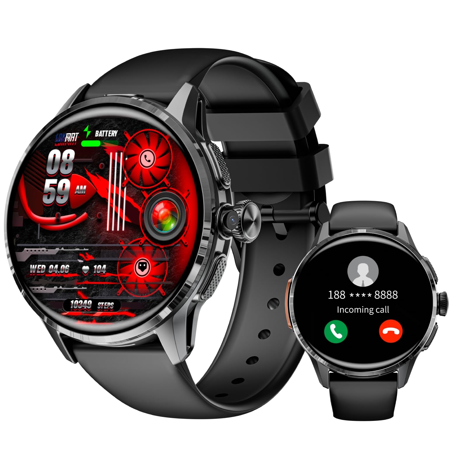 LOKMAT Smartwatch Android con scheda SIM 4G, schermo AMOLED da 1,6 pollici, 3 GB + 32 GB, per uomini e donne, con fotocamera girevole, WiFi, GPS, fitness tracker