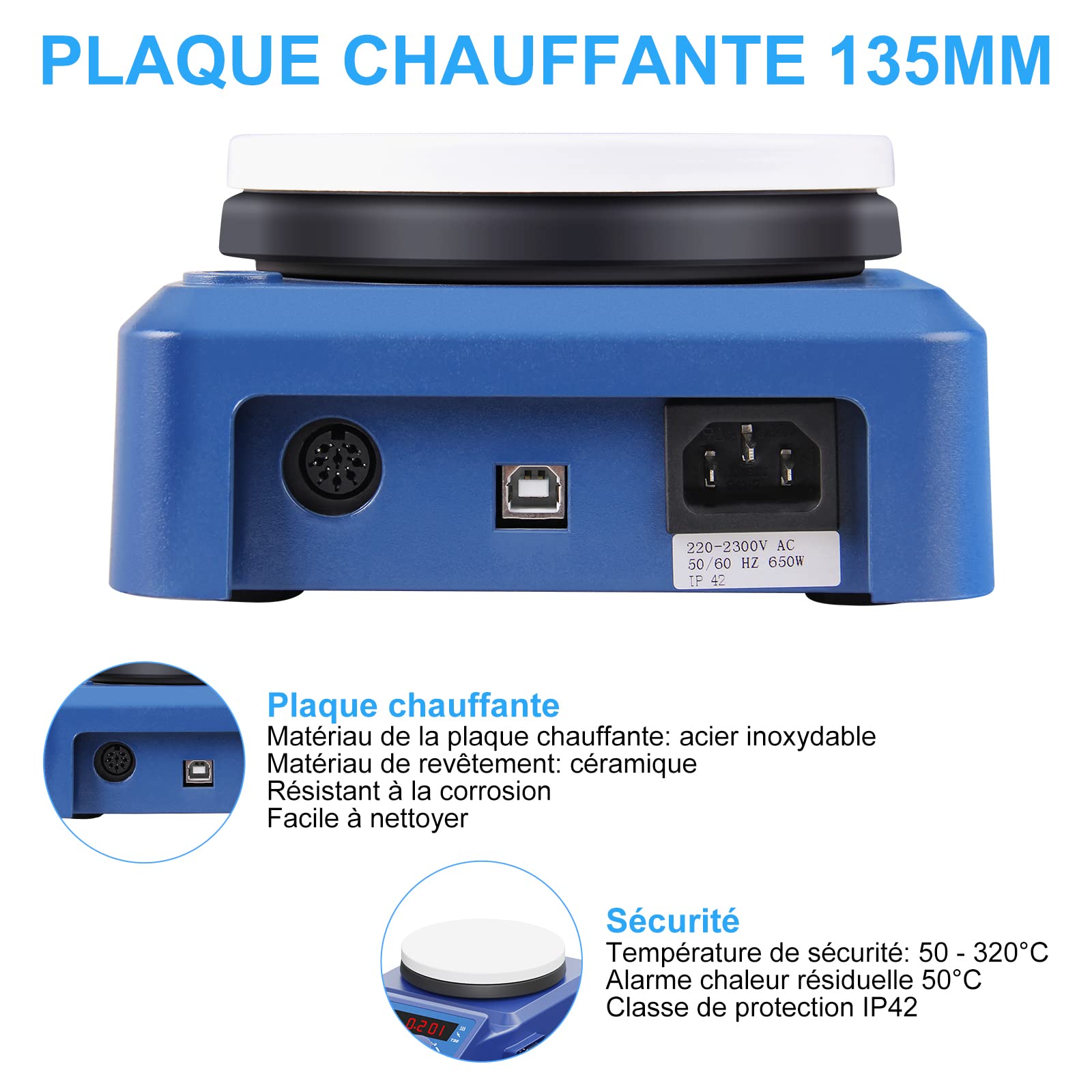 Agitateur Magnétique Chauffant Digital 1500rpm 280°C 5L Agitateur Magnétique à Plaque Chauffante 135mm Numérique Mélangeur Magnétique de Laboratoire avec écran LED