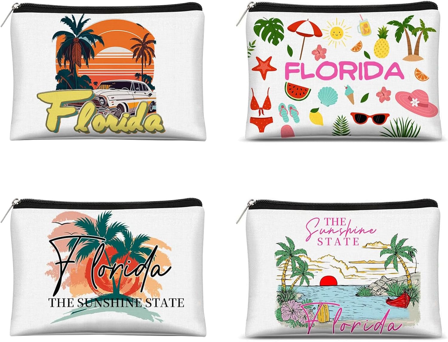 4 Pcs Florida Makeup Bag,Florida Souvenirs and Gift,Travel Vacation Cosmetic Zipper Bag for Her,Mom,Sisters,Friends and Teachers