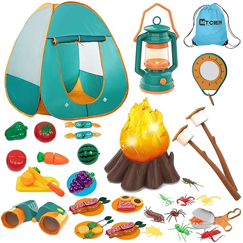 Mitcien Kids Camping Gear Set with Play Tent, Pretend Campfire,