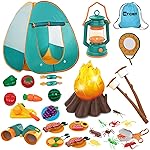 Mitcien Kids Camping Gear Set with Play Tent, Pretend Campfire, Fruits, Marshmallow, Camping Toys for Toddlers, Boys & Girls - Indoor & Outdoor Explore & Adventure