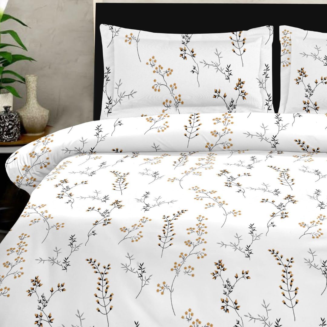 Jaipur Weaves Bedsheet Queen Size 100% Pure Cotton Bed Sheet with 2 Pillow Covers, 240 TC Premium Bedding Set, 90x100 inches, Soft Cozy Bedding (Spring Tulips Yellow, Queen)