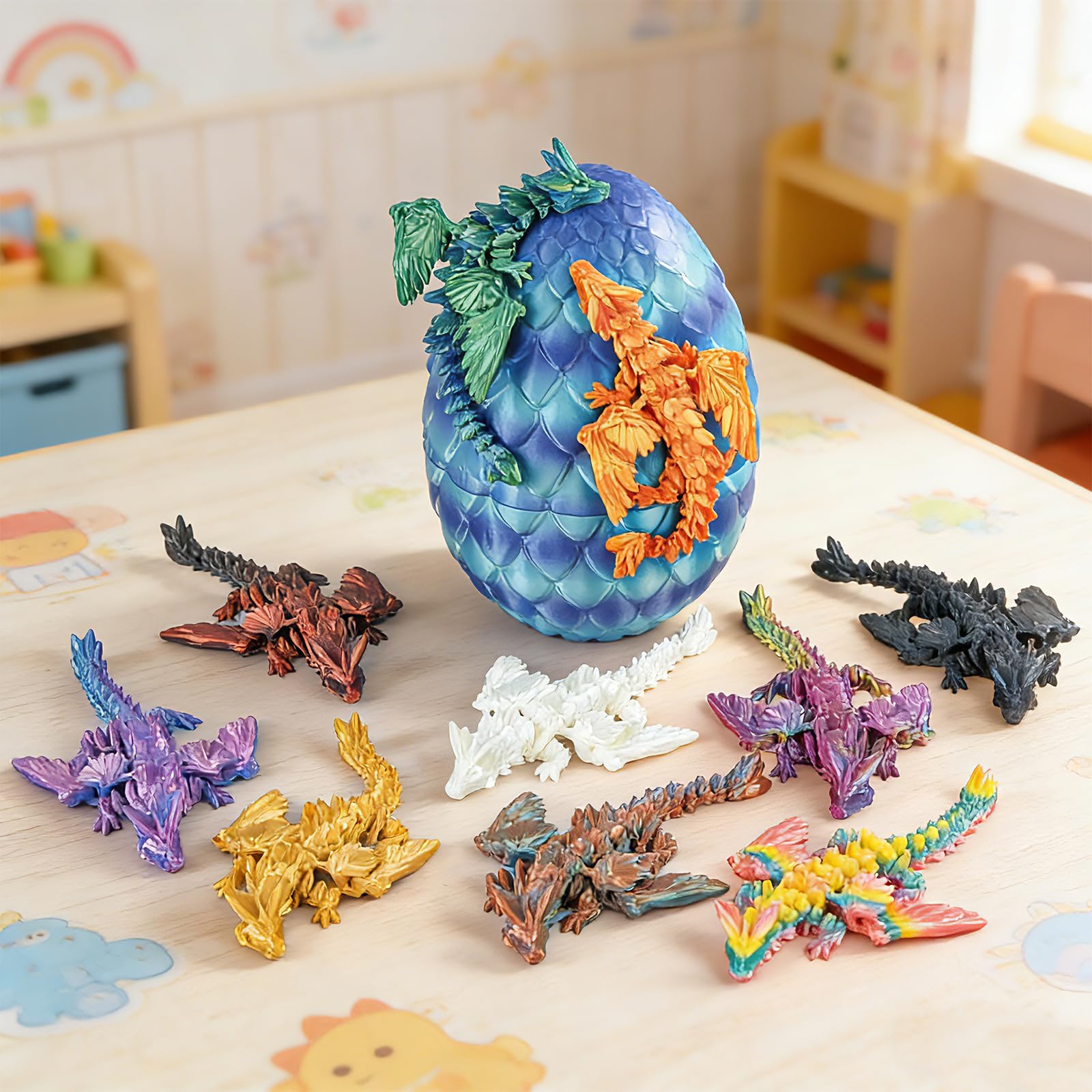 10pcs Mini Flying Dragons with Dragon Egg 3D Printed Starlit Blue