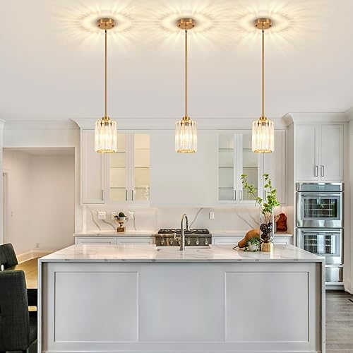Miniatura 6 de Paquete de 2 luces colgantes para isla de cocina, moderna iluminación colgante de cristal dorado, accesorios de iluminación colgante de cocina, mini