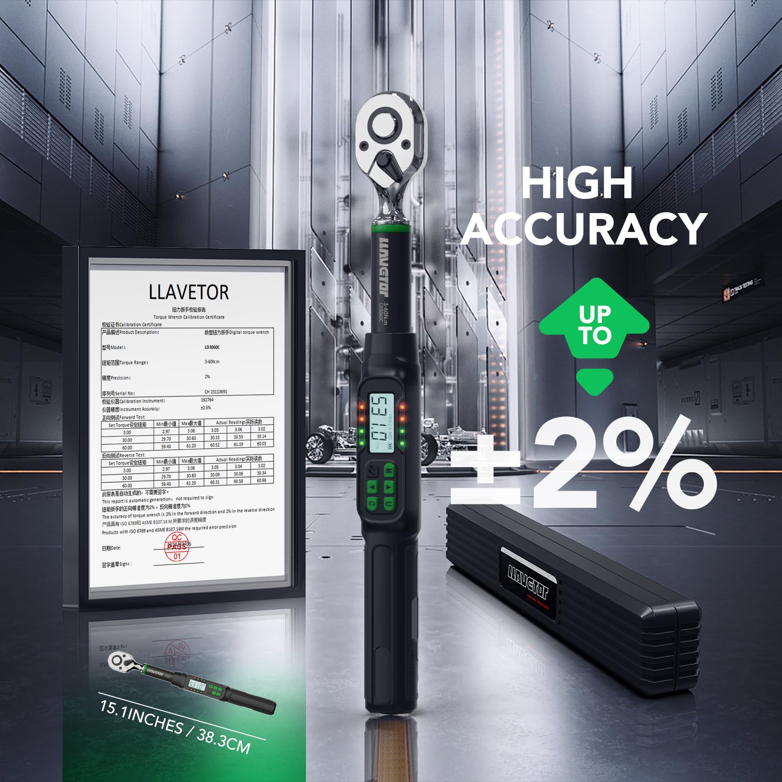 LLAVETOR Digital Torque Wrench 3/8 Drive, 2.2-44.3 ft-lbs,Inch