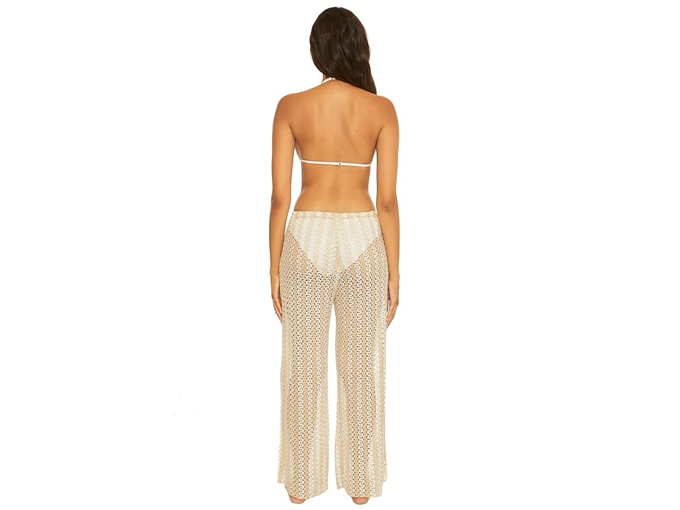 Becca By Rebecca Virtue Golden Metallic Crochet Pants CoverUp (White